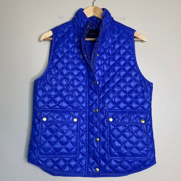 J.Crew Royal Blue Quilted Down Button Up Vest Medium - Picture 1 of 5